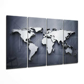 World Map 4 Pieces Mega Glass Wall Art (59"x36") | Insigne Art Design.